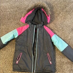 Kids Colorful Faux Fur Hooded Coat